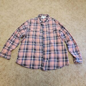 Old Navy Mens XXL TALL Pink Navy Blue Built-In Flex Flannel Button Down Shirt